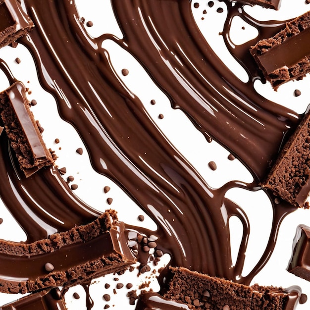 A stream of melted chocolate isolated on transparent background