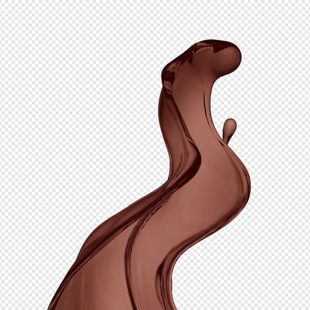 A stream of melted chocolate isolated on a transparent background