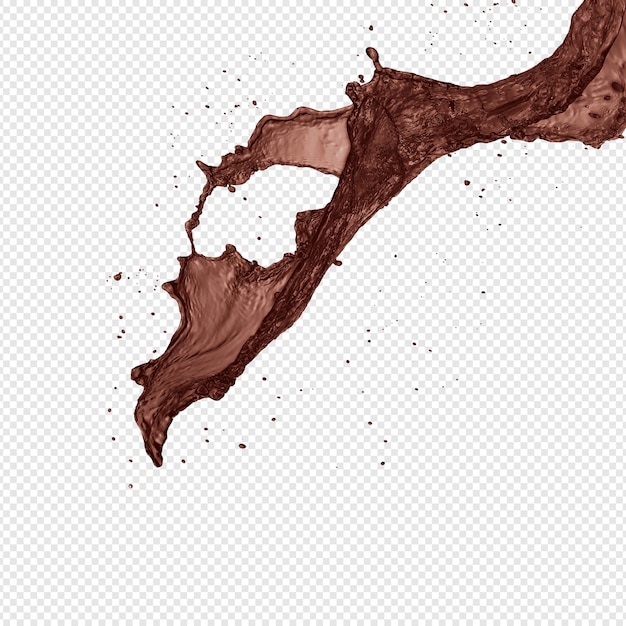 A stream of melted chocolate isolated on a transparent background