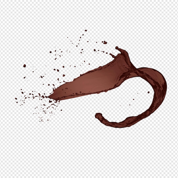 A stream of melted chocolate isolated on a transparent background