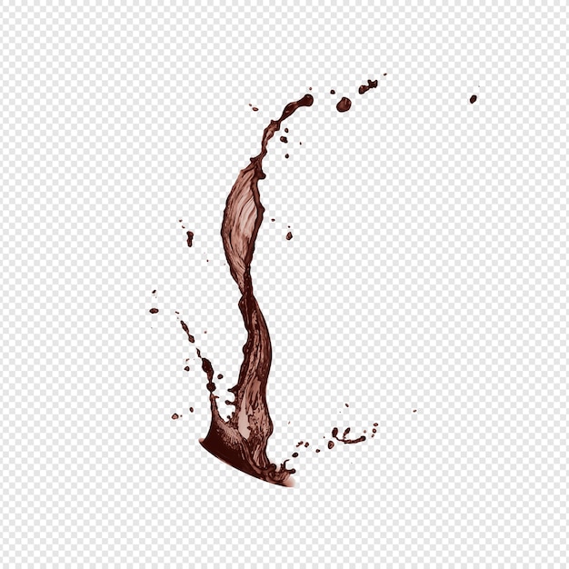 A stream of melted chocolate isolated on a transparent background