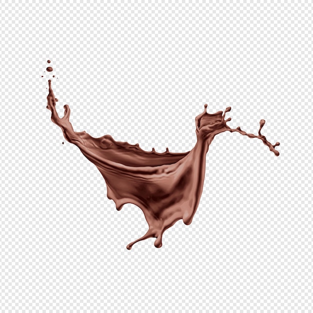 A stream of melted chocolate isolated on a transparent background