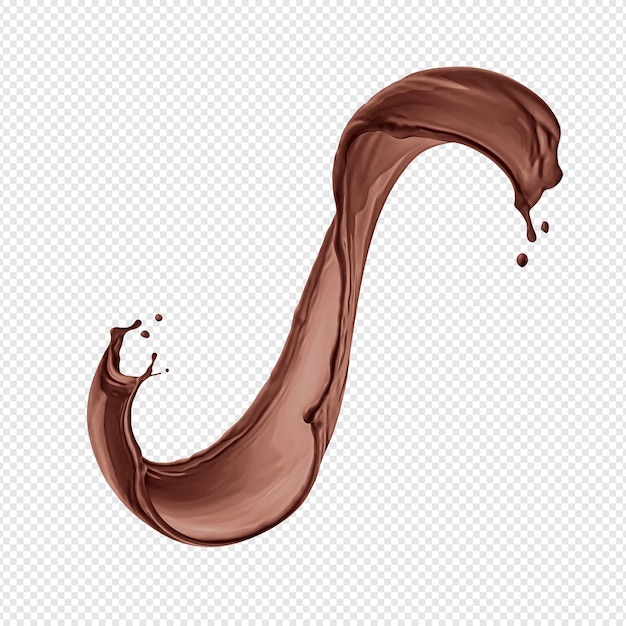 A stream of melted chocolate isolated on a transparent background