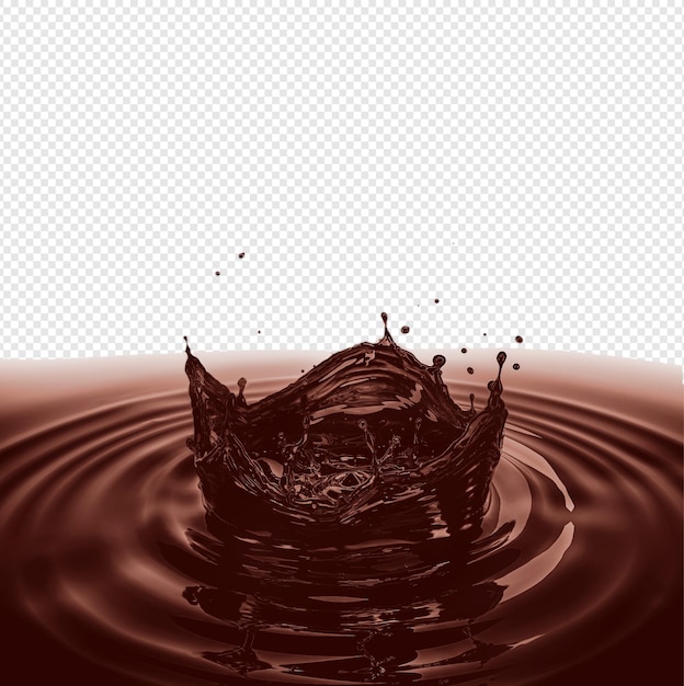 A stream of melted chocolate isolated on a transparent background