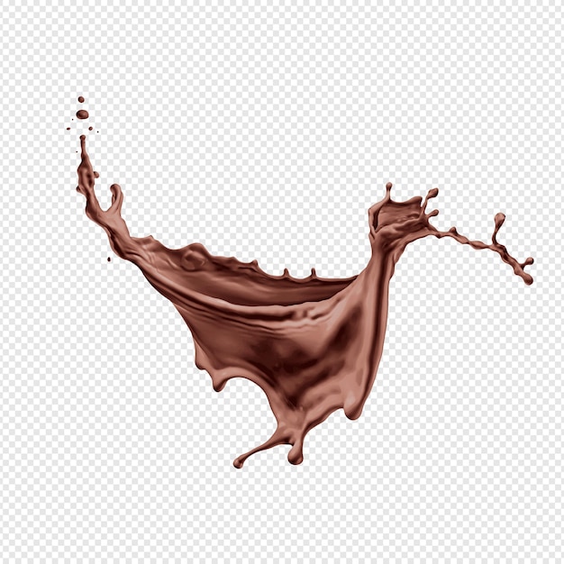 A stream of melted chocolate isolated on a transparent background