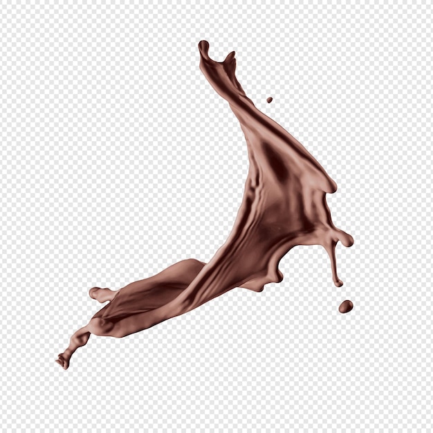 A stream of melted chocolate isolated on a transparent background