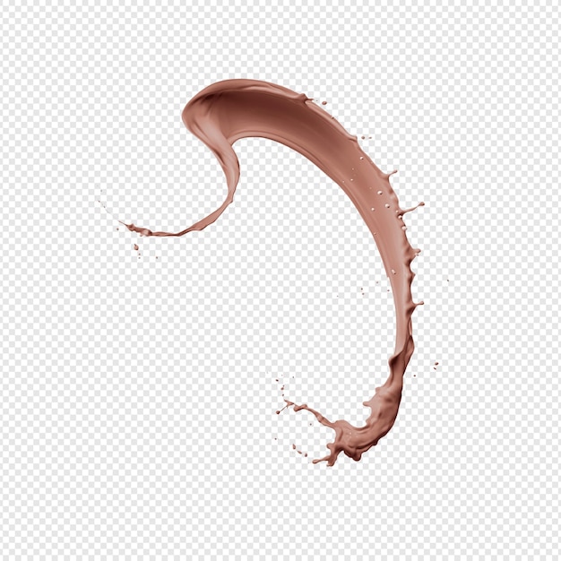 A stream of melted chocolate isolated on a transparent background