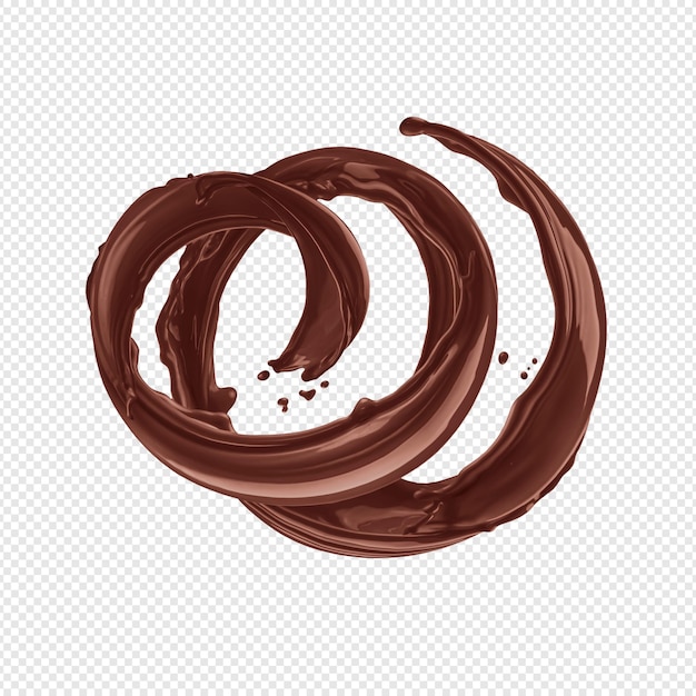 A stream of melted chocolate isolated on a transparent background