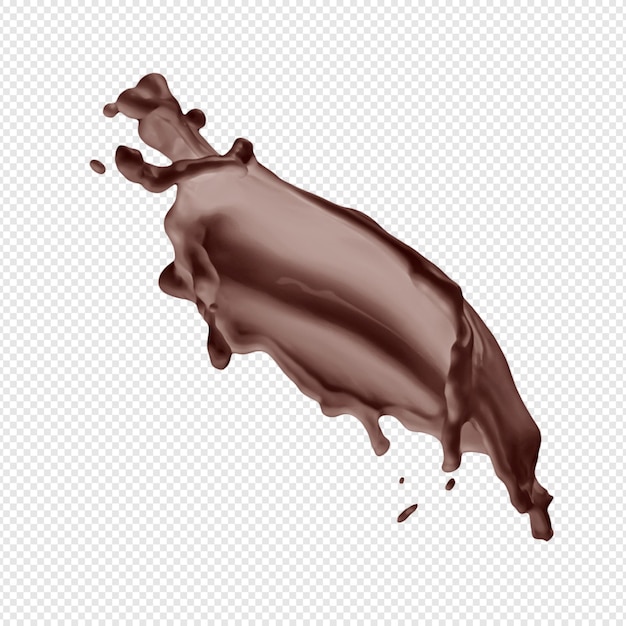 A stream of melted chocolate isolated on a transparent background