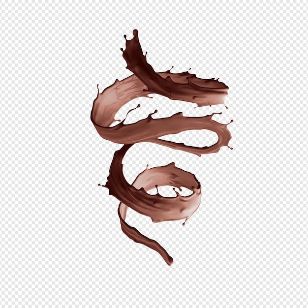 A stream of melted chocolate isolated on a transparent background