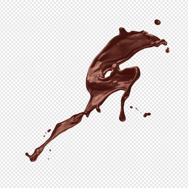 A stream of melted chocolate isolated on a transparent background