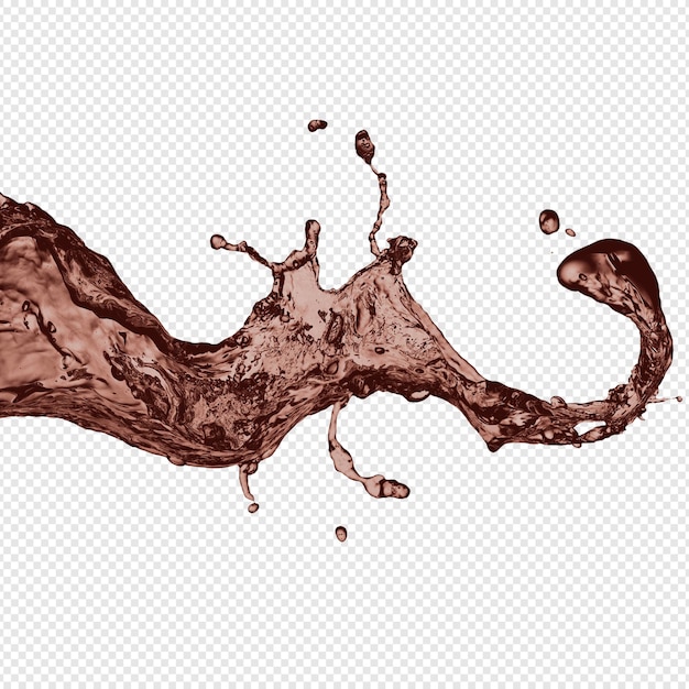 A stream of melted chocolate isolated on a transparent background