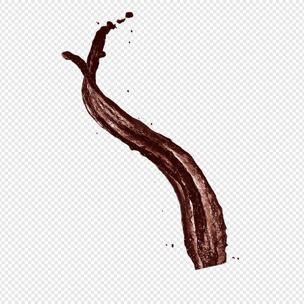 A stream of melted chocolate isolated on a transparent background