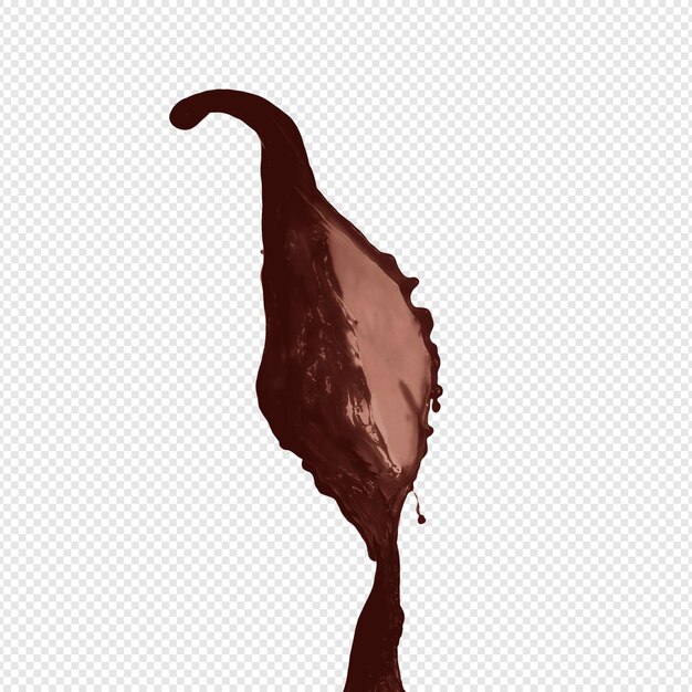 A stream of melted chocolate isolated on a transparent background