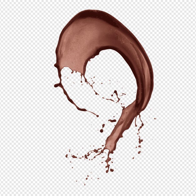 A stream of melted chocolate isolated on a transparent background