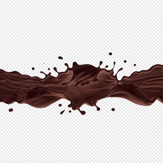 A stream of melted chocolate isolated on a transparent background