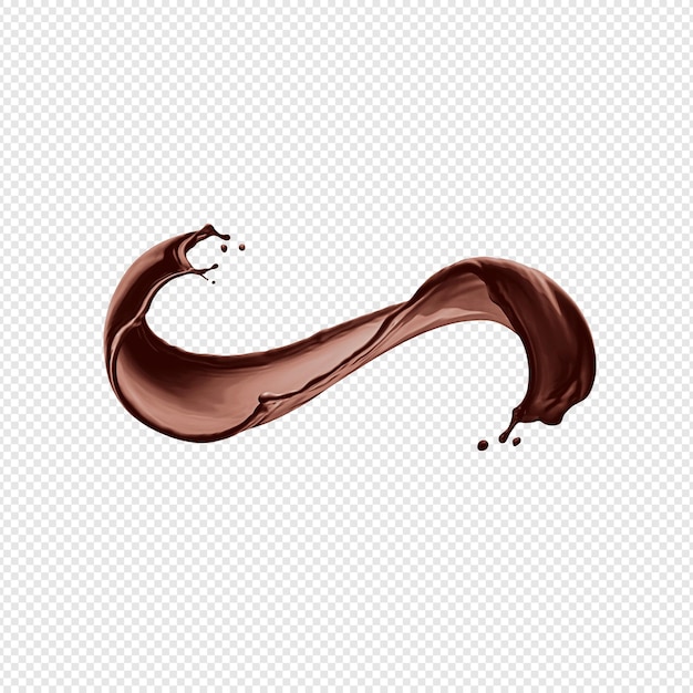 A stream of melted chocolate isolated on a transparent background