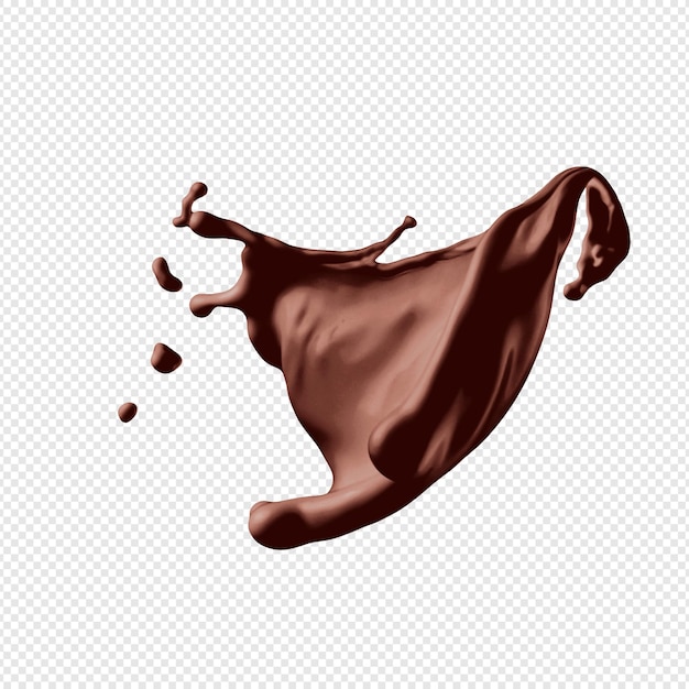 A stream of melted chocolate isolated on a transparent background