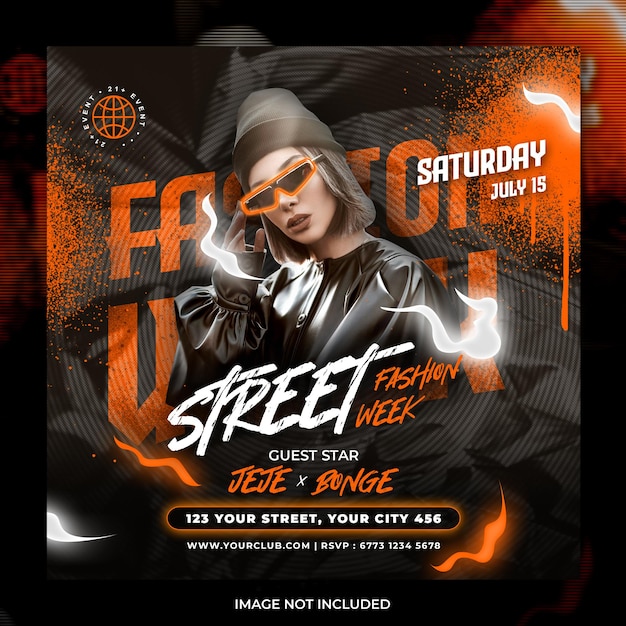 Street fashion week social media post or flyer template