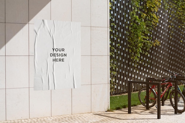 Street poster mockup on building facade