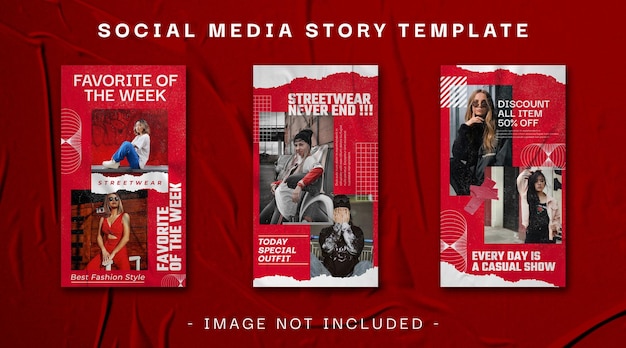 Streetwear fashion instagram story set red