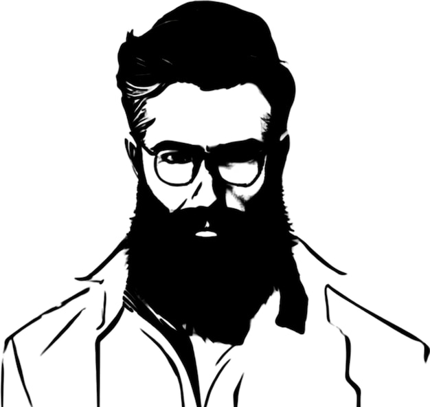 PSD striking bearded man portrait showcases full black stencil style