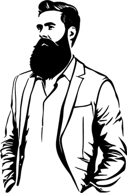 PSD striking bearded man portrait showcases full black stencil style