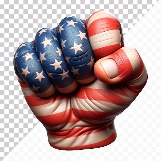 PSD a strong fist painted with the american flag isolated on transparent background