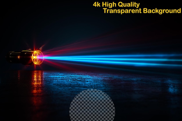 Strong focused light that projects in a straight line on transparent background