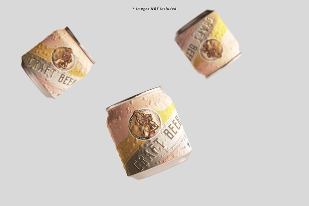 Stubby Beer Cans Mockup with Condensation Effect