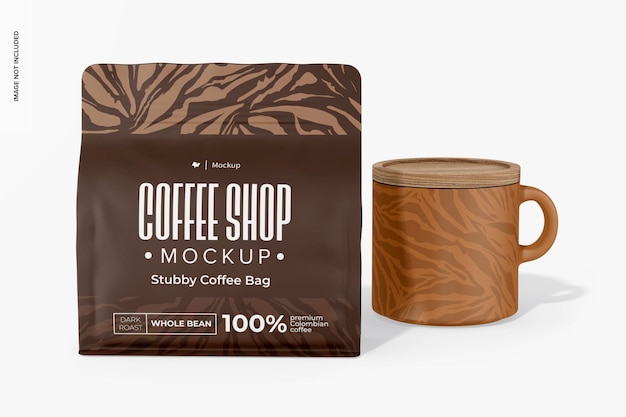 Stubby Coffee Bag Mockup with Cup