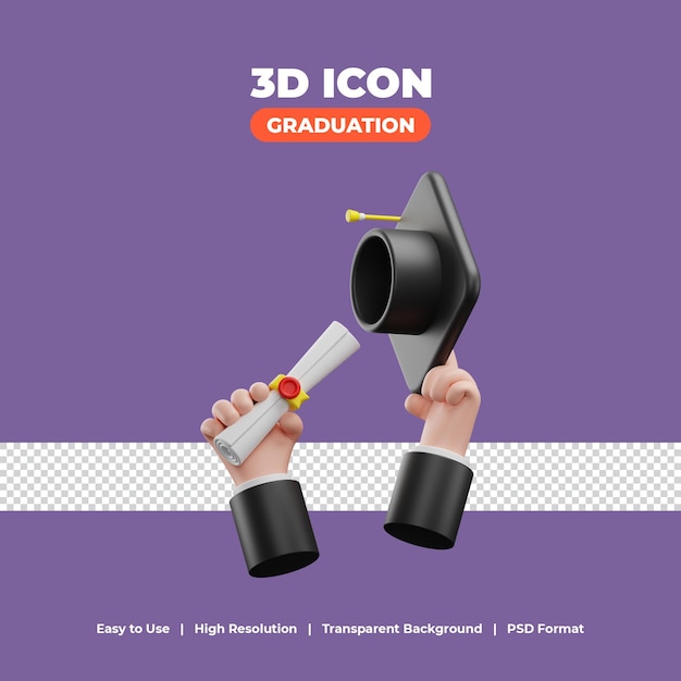 Student graduation celebration with 3d render icon illustration