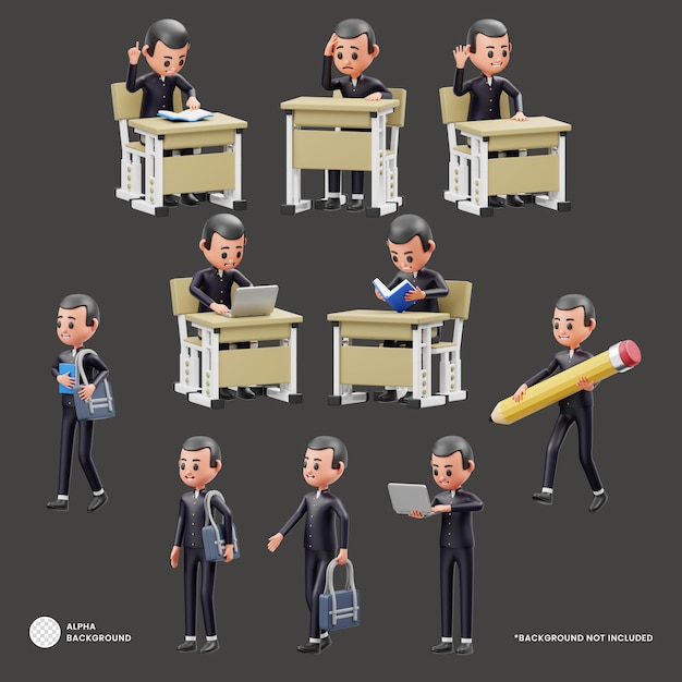 Students Activity 3D Character Illustration Set