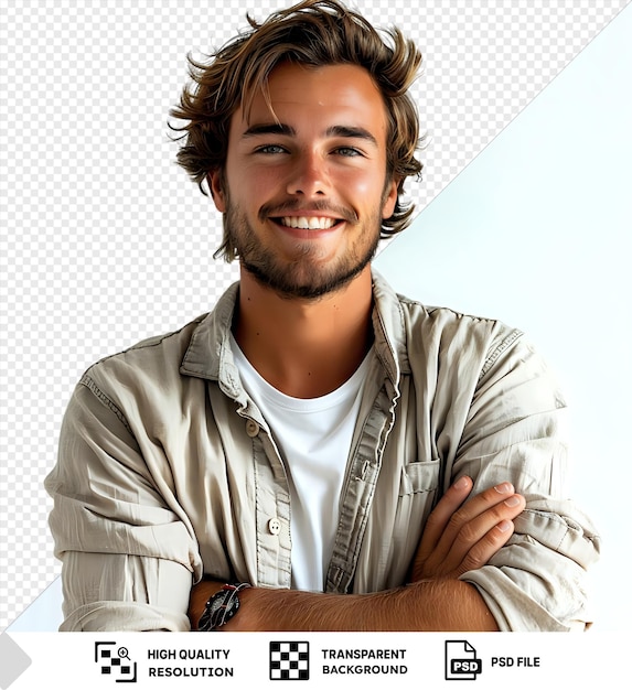 studio shot of happy young handsome man smiling with arms crossed