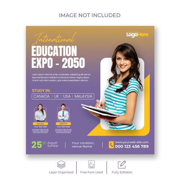 Study abroad education expo social media post or Instagram post template design