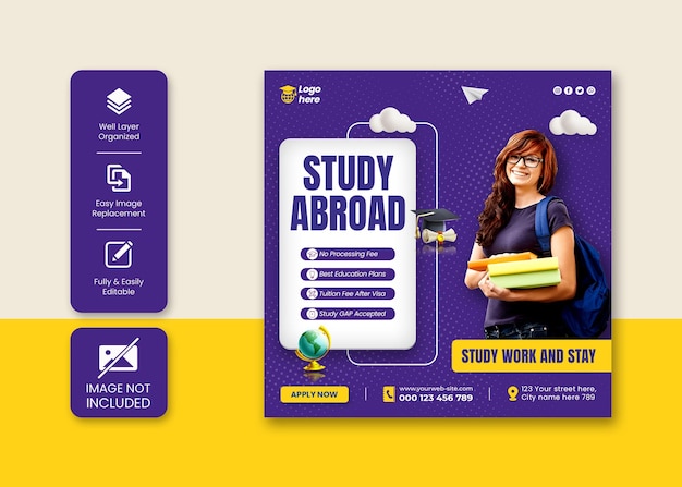 Study abroad education Instagram post or social media post banner template design