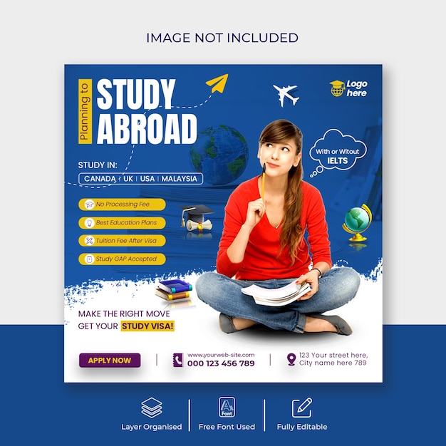 Study abroad education Instagram post and social media post banner template design