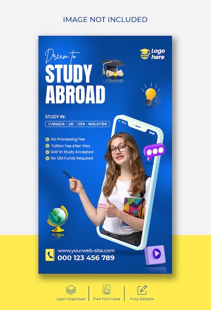 Study abroad education Instagram story and Facebook story template design