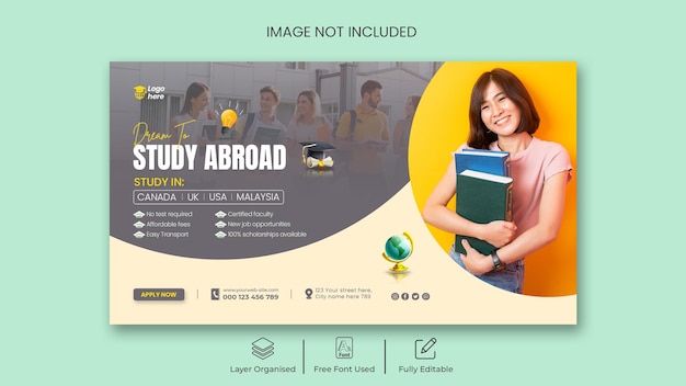 Study abroad education web banner template design