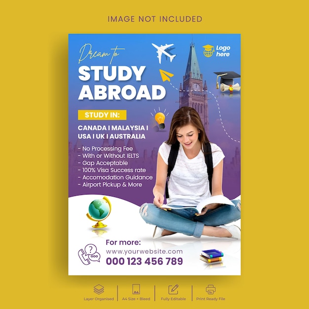 Study abroad print flyer or poster template design