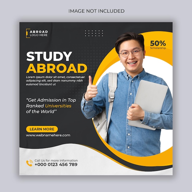 Study abroad social media post or education instagram banner square flyer template