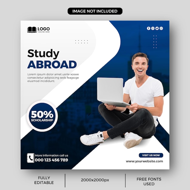 Study Abroad social media post or education square flyer template