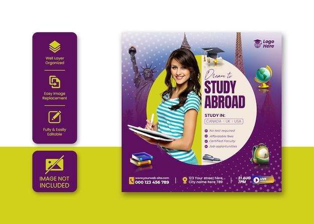 Study abroad social media post or Instagram post template