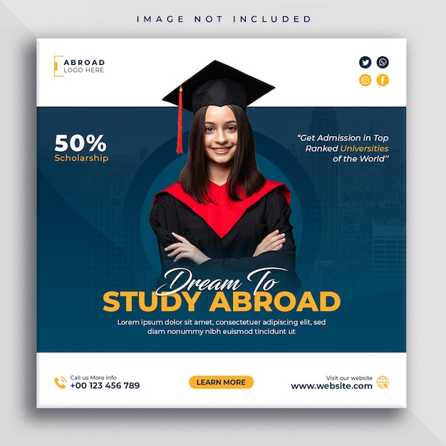 Study abroad social media post or web banner square flyer design template