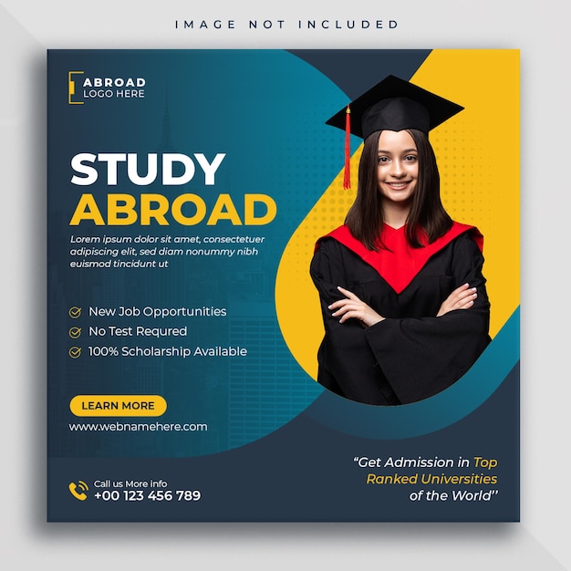 Study abroad social media post or web banner square flyer design template