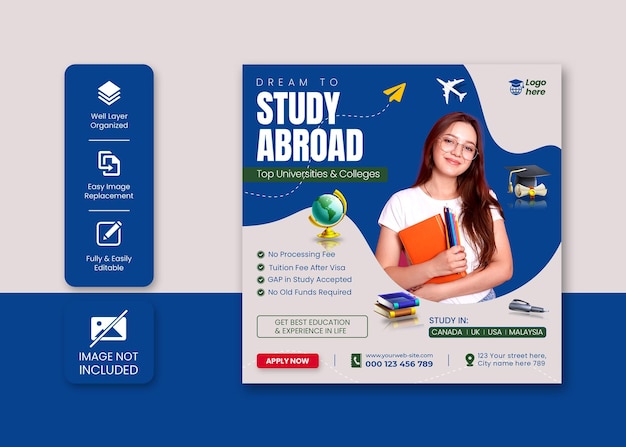 Study abroad social media post or web banner template