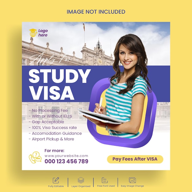 Study abroad social media posts banner and visa agency facebook ads template design