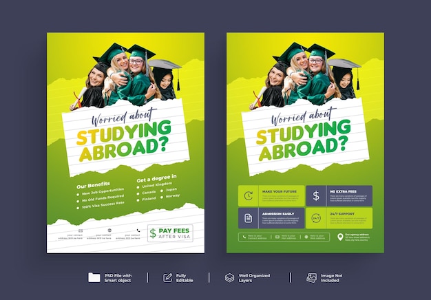 Study abroad and university school admission flyer or poster template design