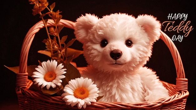 PSD a stuffed animal is in a basket with flowers