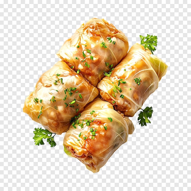 Stuffed cabbage rolls isolated on a transparent background